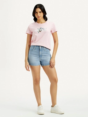 Slim Motion Fit Sporty Style Women's Indigo Mid Rise Denim Wedgie Shorts