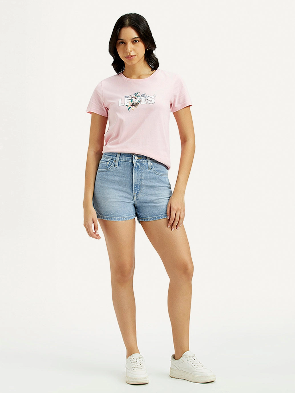 Slim Motion Fit Sporty Style Women's Indigo Mid Rise Denim Wedgie Shorts