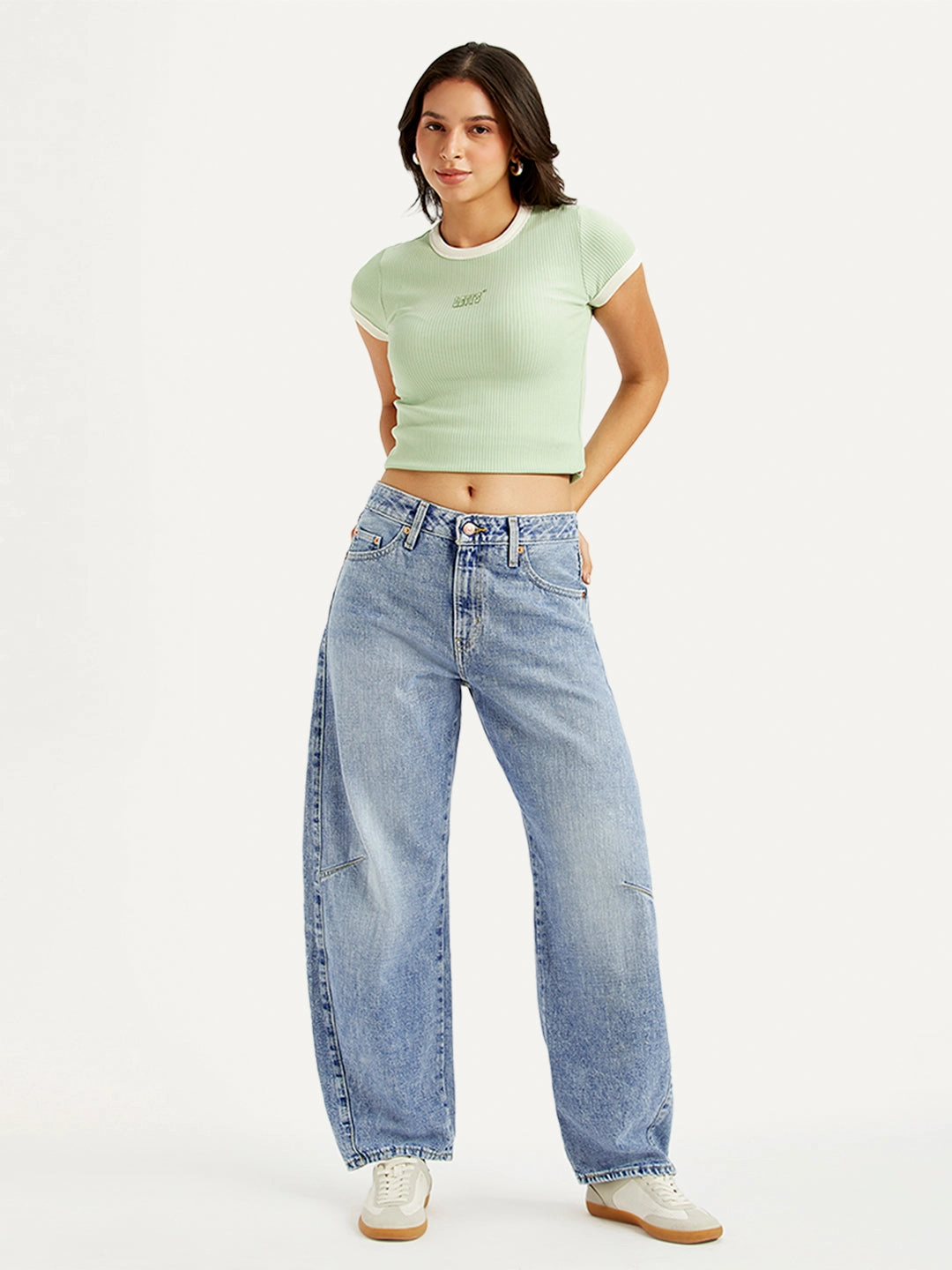 Teen Outfit Eco Friendly Travel Outfit Date Night Summer Vibes Women's Light Blue Baggy Dad Barrel Fit Mid Rise Jeans