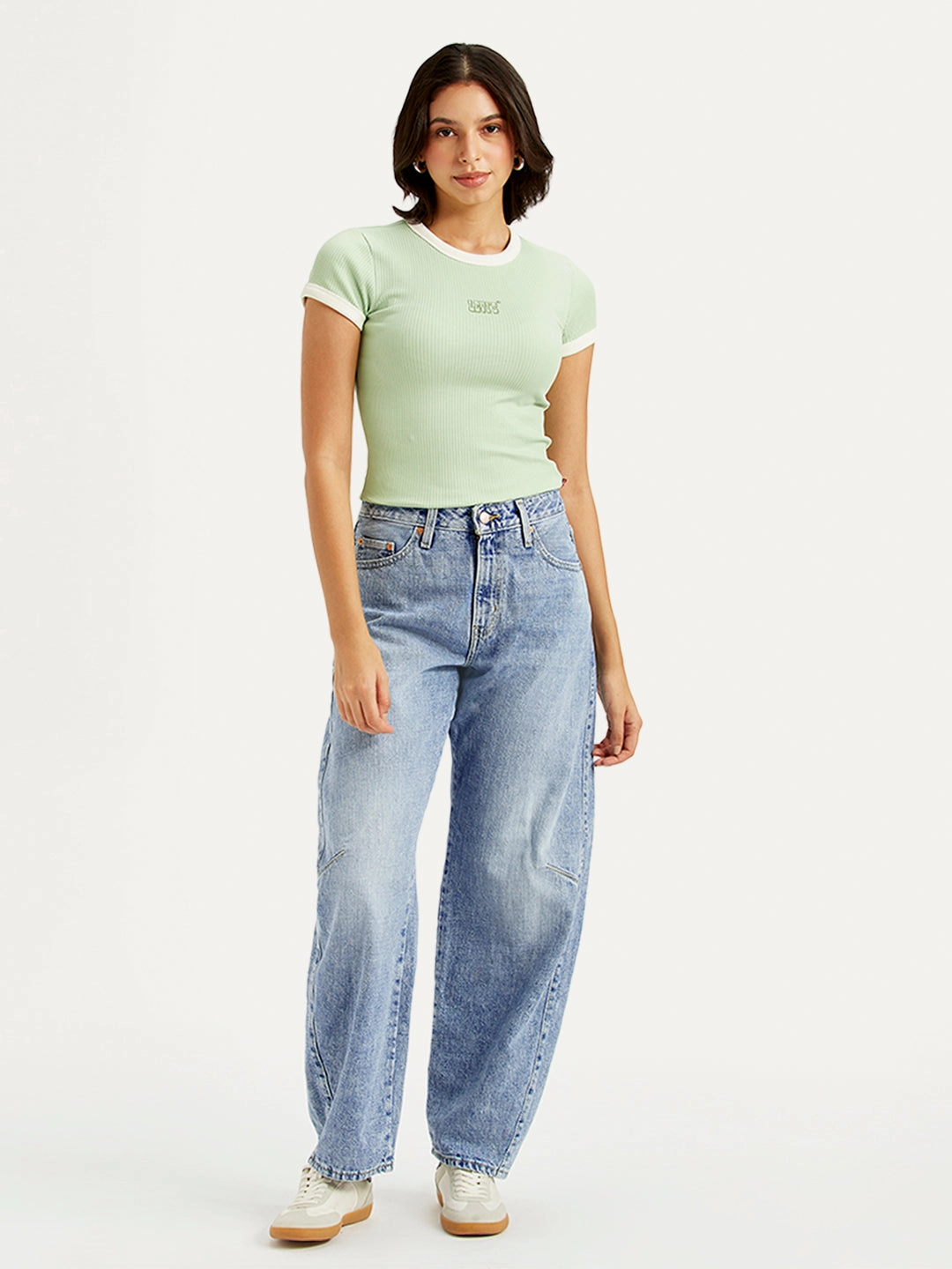 Women's Light Blue Baggy Dad Barrel Fit Mid Rise Jeans Teen Outfit Eco Friendly Travel Outfit