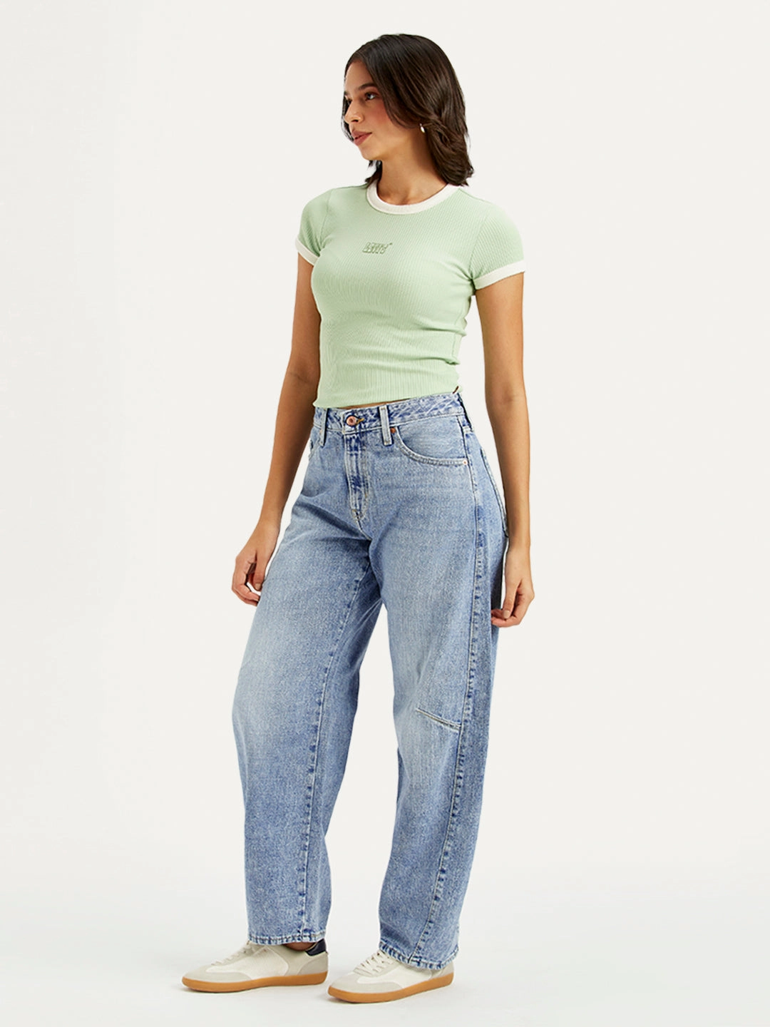 school wear Relaxed Tailoring Women's Light Blue Baggy Dad Barrel Fit Mid Rise Jeans