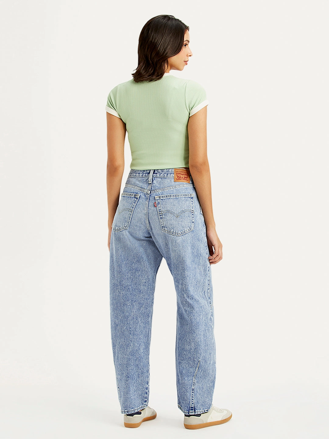 Outfit Routine Breathable Work Meeting Relaxed Style Women's Light Blue Baggy Dad Barrel Fit Mid Rise Jeans