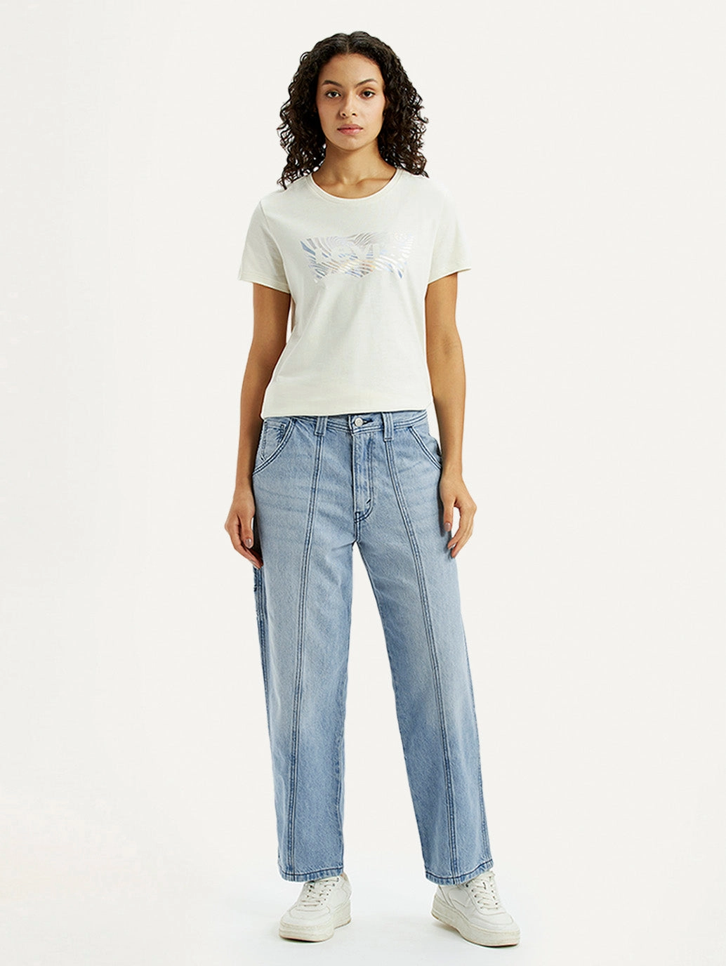 Women's Light Blue Baggy Loose Fit Carpenter Mid Rise Jeans Lifestyle Choice