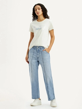 Travel Outfit Music Event Timeless Edge Women's Light Blue Baggy Loose Fit Carpenter Mid Rise Jeans