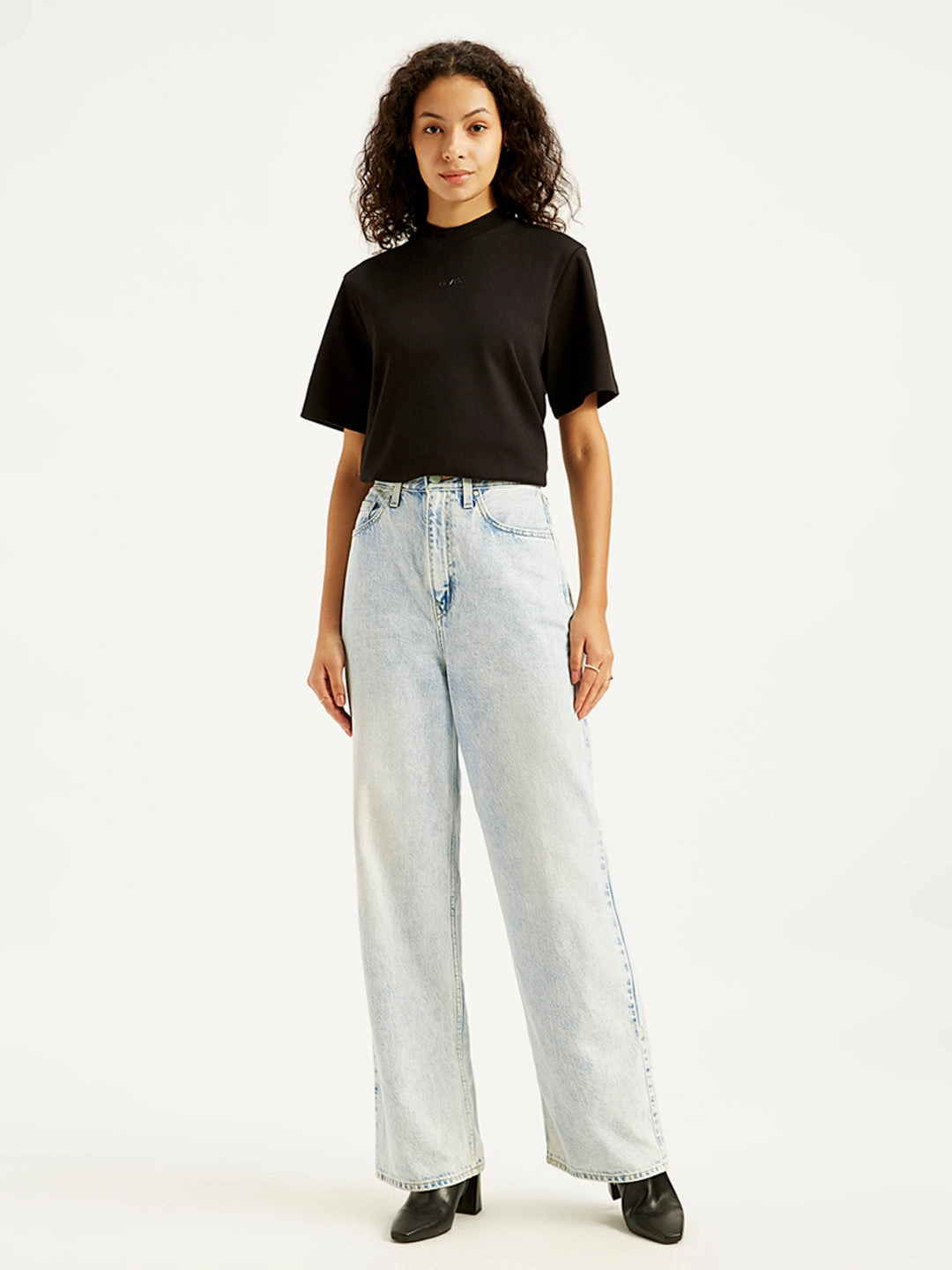 Women's Light Blue Loose Fit High Rise Jeans Bold Look Parent Style