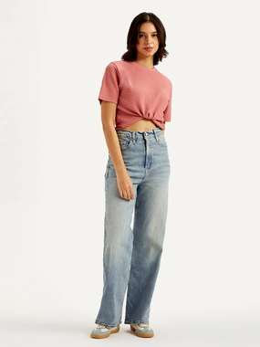 Women's Light Blue Loose Fit High Rise Jeans Easy Option