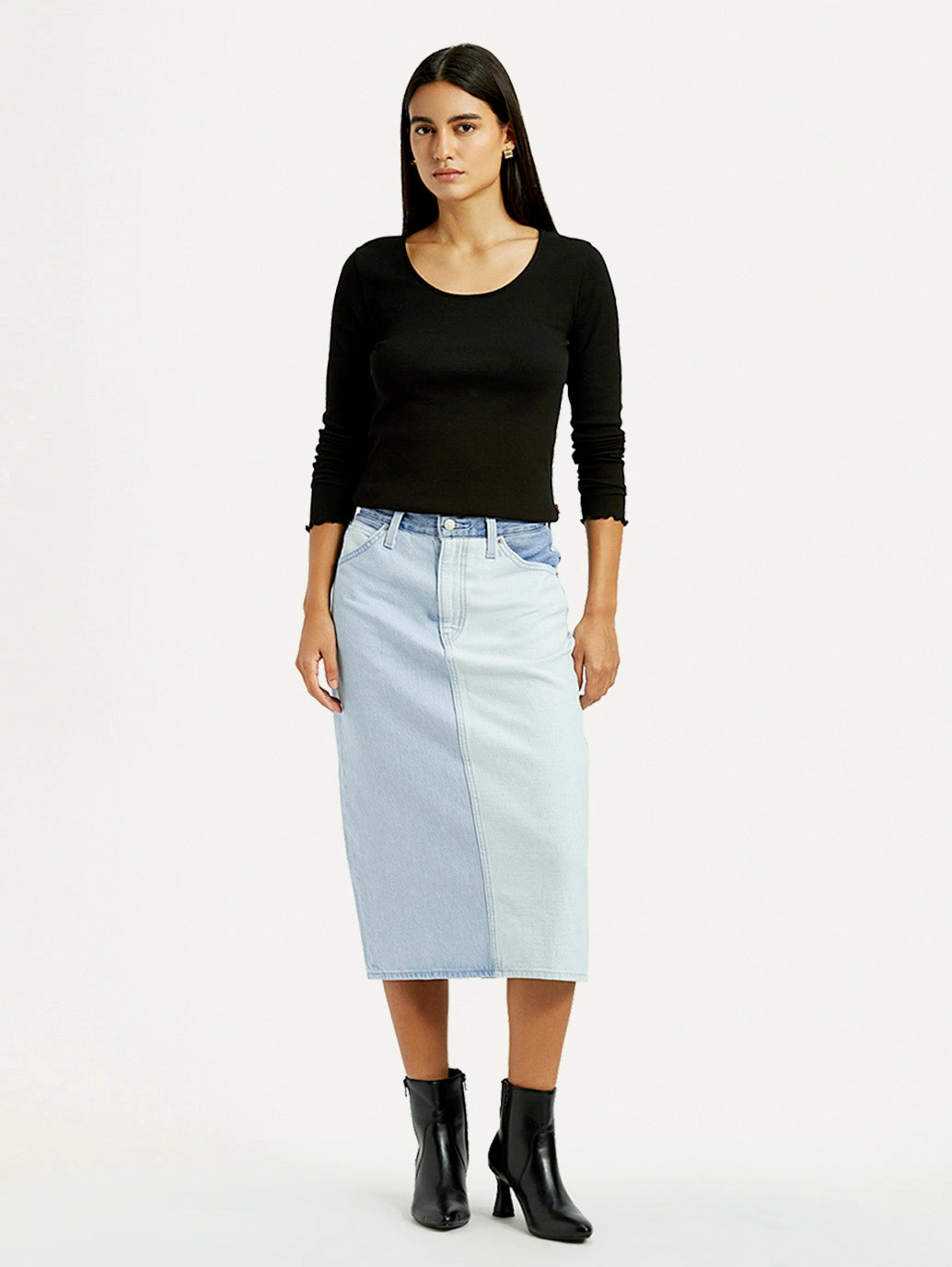 Seamless Edging Women's Light Blue Regular Fit High Rise Skirt