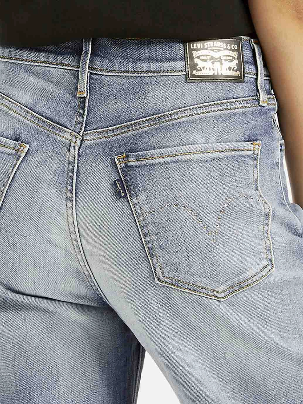 Women's Light Blue Ribcage Bell Bottom Wide Leg Fit High Rise Jeans School Fit