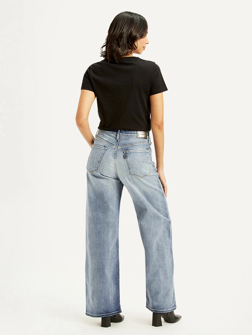 Casual Movement Women's Light Blue Ribcage Bell Bottom Wide Leg Fit High Rise Jeans