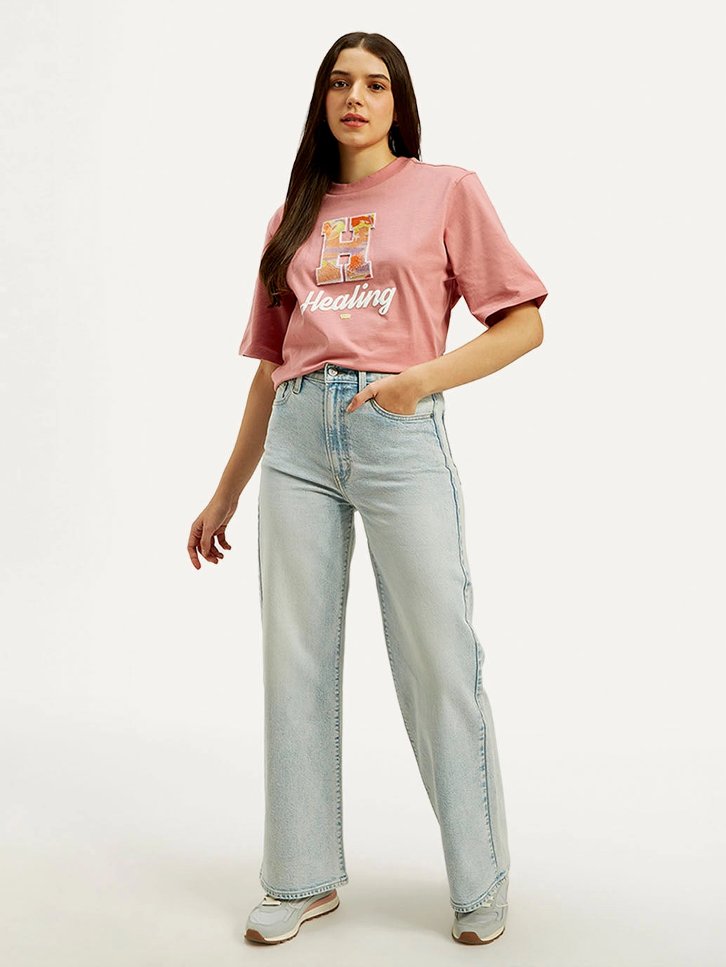 Lifestyle Piece Women's Light Blue Ribcage Bell Bottom Wide Leg Fit High Rise Jeans