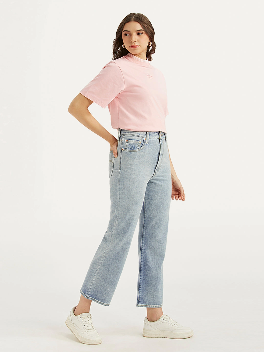 Women's Light Blue Ribcage Cropped Bootcut Fit High Rise Jeans Home Comfort Teen Outfit