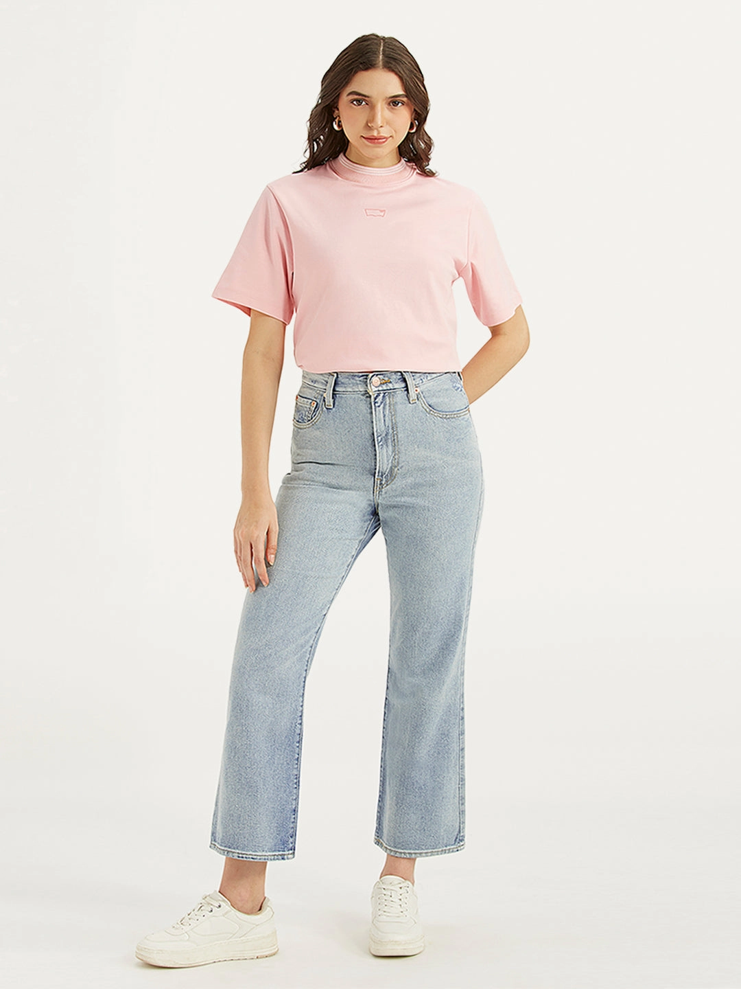 Women's Light Blue Ribcage Cropped Bootcut Fit High Rise Jeans Flexible Fit