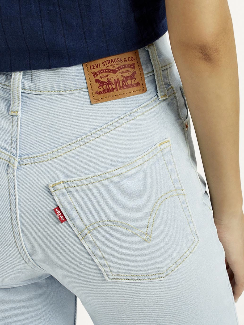 Women's Light Blue Ribcage Straight Fit High Rise Jeans No Gap Waistband