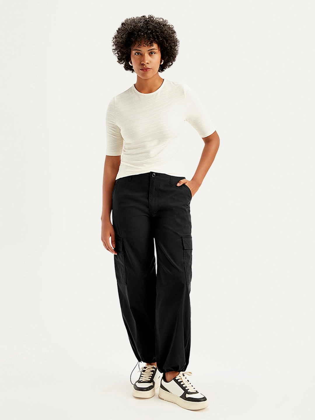 Women's Mid Rise?Baggy Fit Cargo Trousers HighDensityWeave