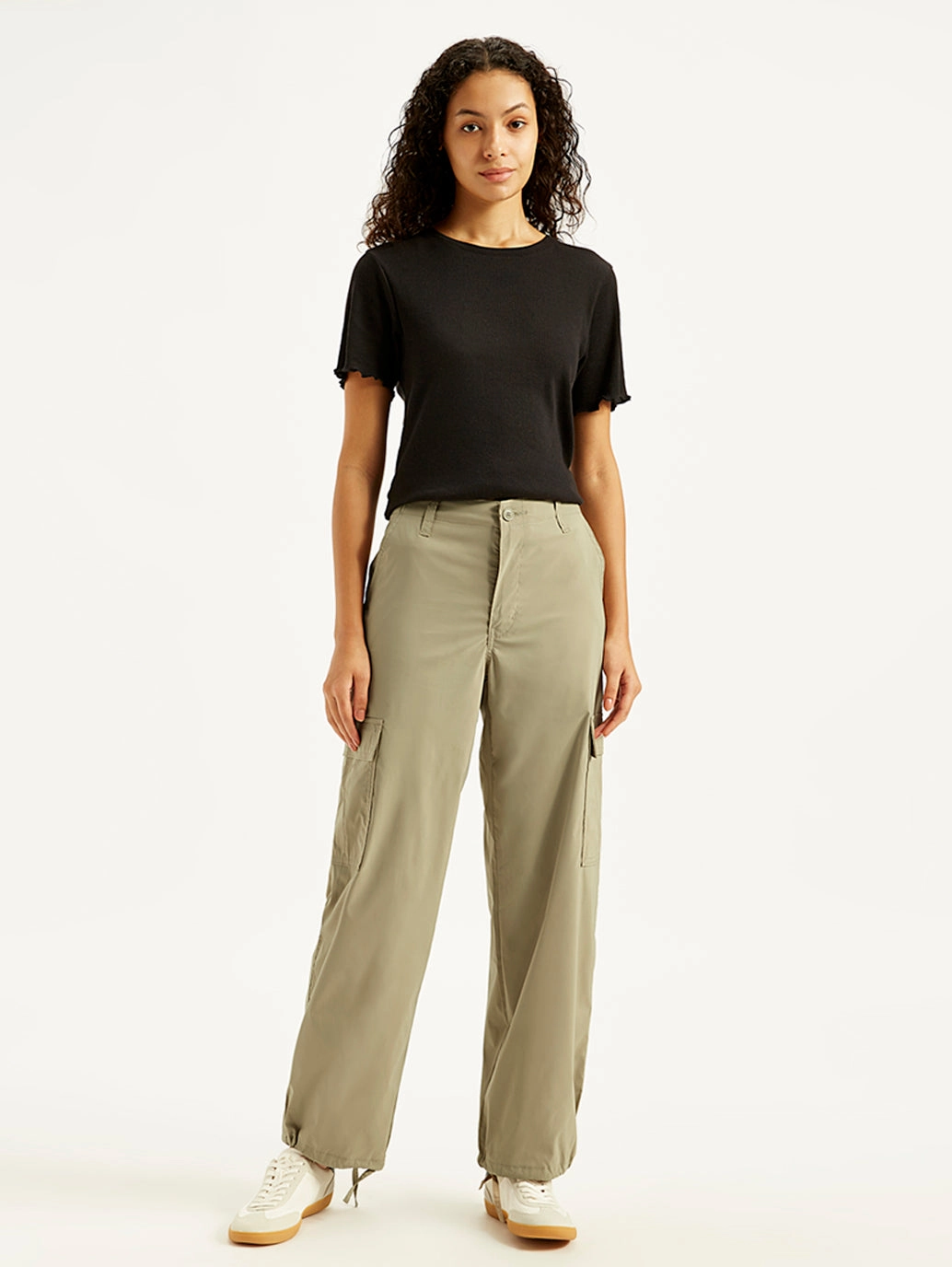 Women's Mid Rise?Baggy Fit Cargo Trousers Durable Hem