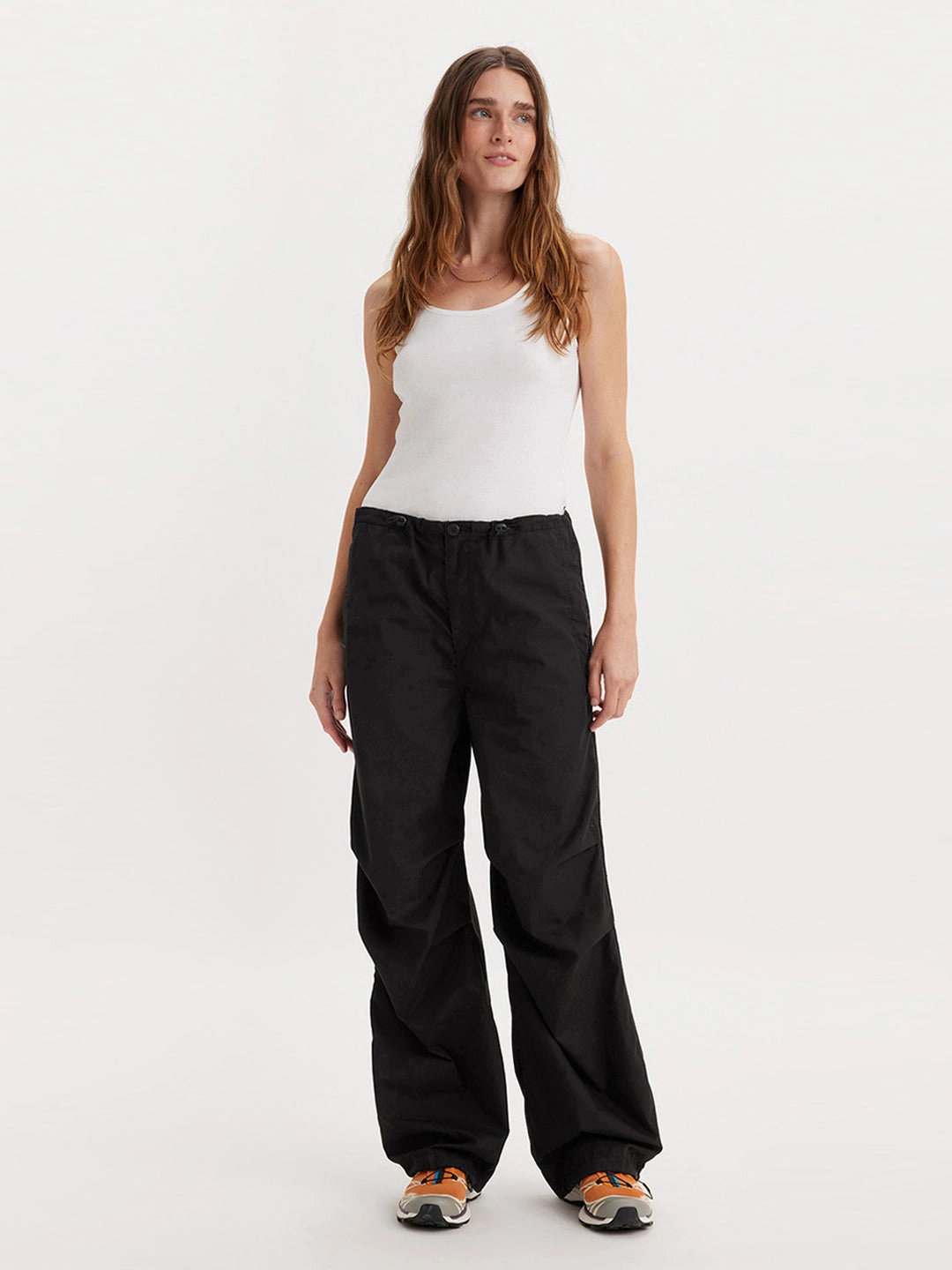 Women's Mid Rise Black?Baggy Fit Cargo Trousers TaglessLabel