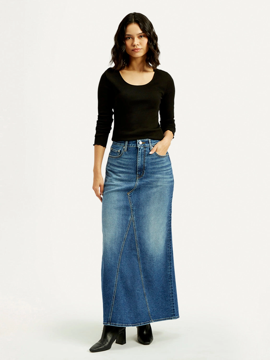 Synthetic Blend Women's Mid Rise Blue Regular Fit Skirt