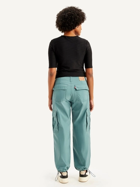 Women's Mid Rise Green?Baggy Fit Cargo Trousers Wrinklefree Freedom Move