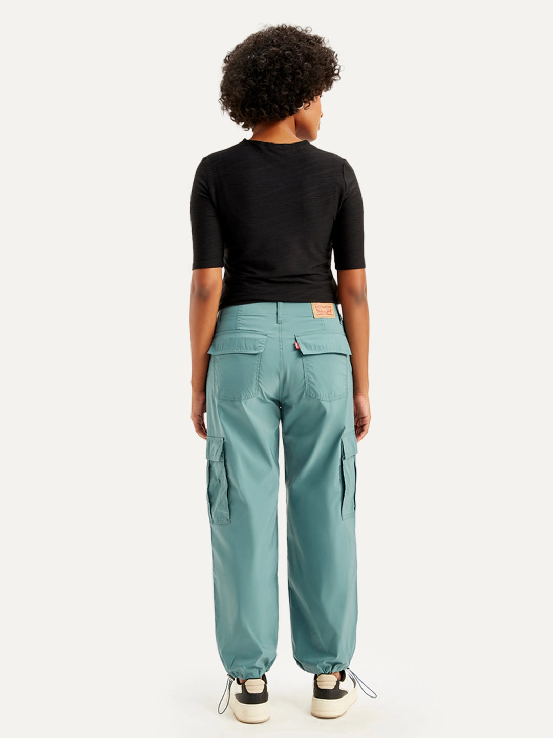 Anti Pilling Women's Mid Rise Green?Baggy Fit Cargo Trousers