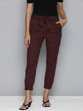 RuggedDurability Soft Finish Women's Mid Rise Maroon?Baggy Fit Trousers