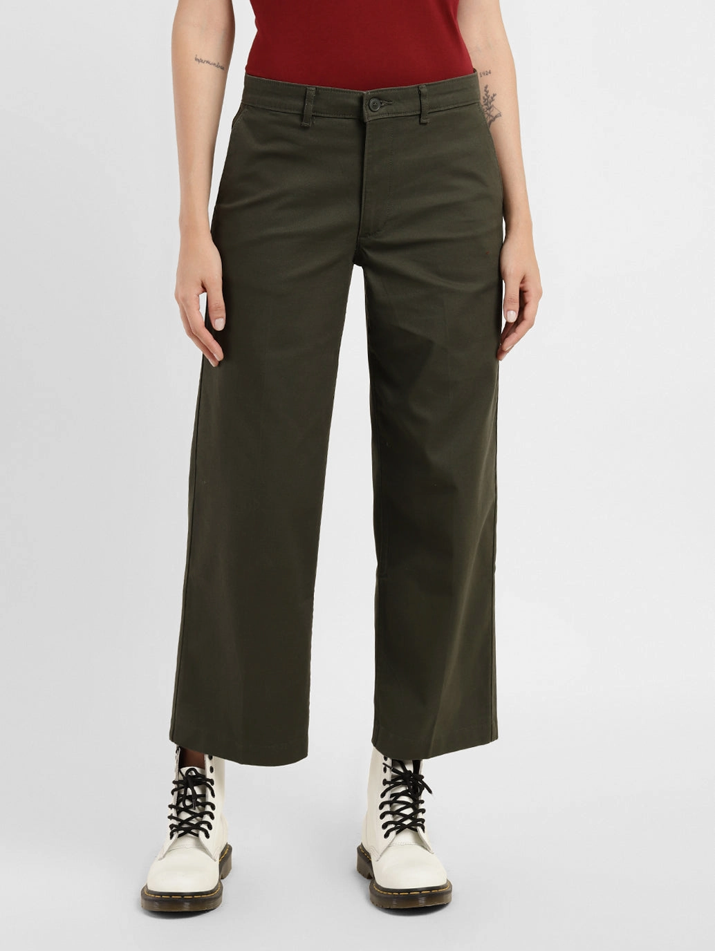 Women's Mid Rise Olive Relaxed Fit Trousers AntiSlipWaistband Relaxed Wearable