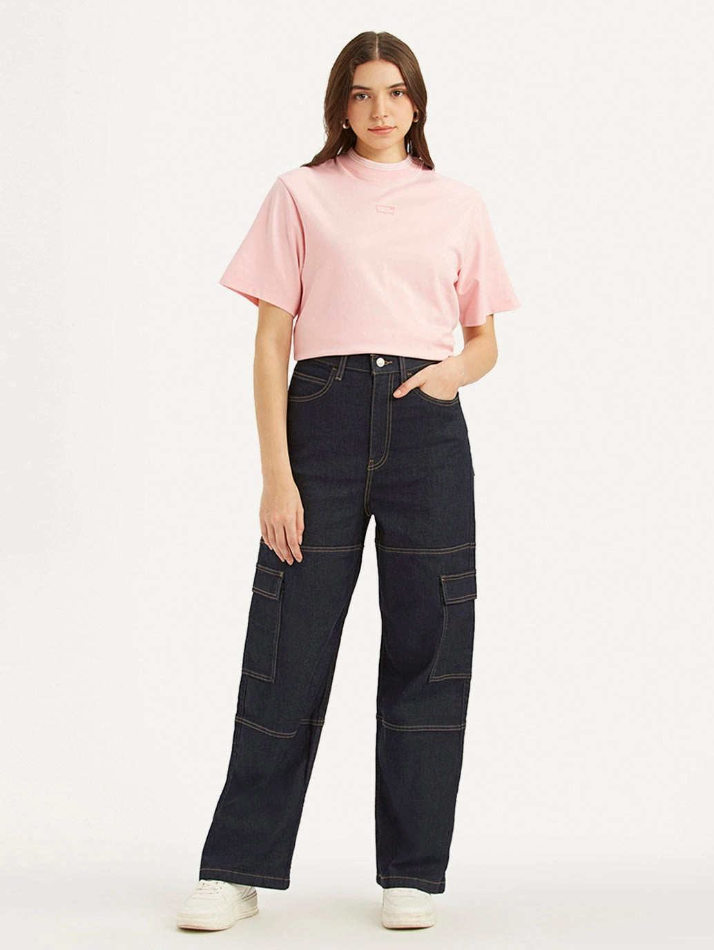 Easy Outfit Women's Navy Blue Baggy Fit High Rise Jeans