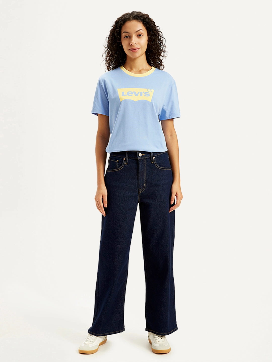 Circular Knit Construction Breathable Minimalist Women's Navy Blue Mile High Wide Leg Fit High Rise Jeans