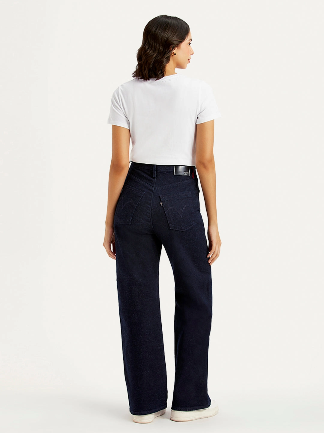 Refined Detail Professional Wear Weekend Warrior Women's Navy Blue Ribcage Bell Bottom Wide Leg Fit High Rise Jeans