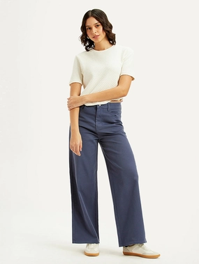 Women's Navy Blue Vintage Chino Wideleg Fit High Rise Jeans Essential Style