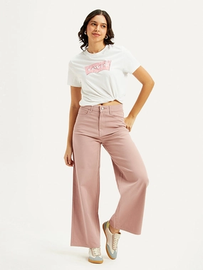 Women's Pink Wideleg Fit High Rise Jeans Teen Outfit Eco Friendly Travel Outfit