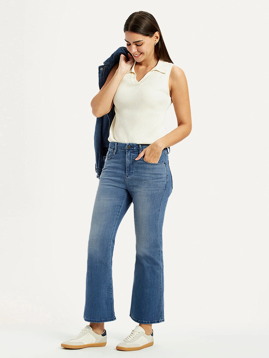 Women's Redloop 726 Blue Flared Fit Mid Rise Jeans Low Profile Zipper Sunny Vibes Casual