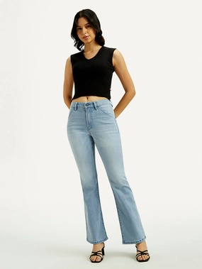 Clean Fashion Women's Redloop 726 Light Indigo Flared Fit High Rise Jeans