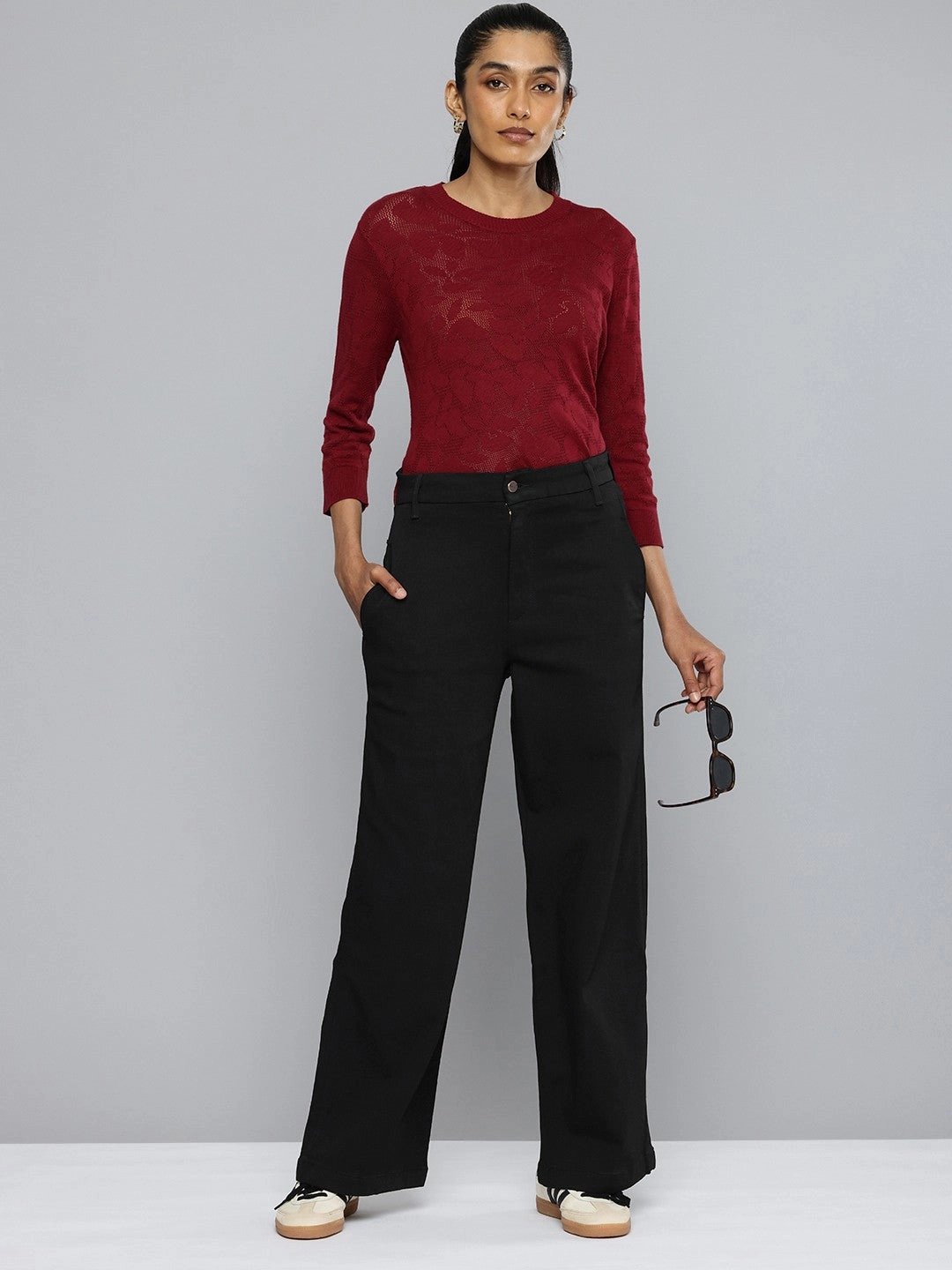 Women's Redloop Black Ribcage Bell Bottom Wide Leg Fit High Rise Jeans Minimalist Night Out Smooth Urban Ready