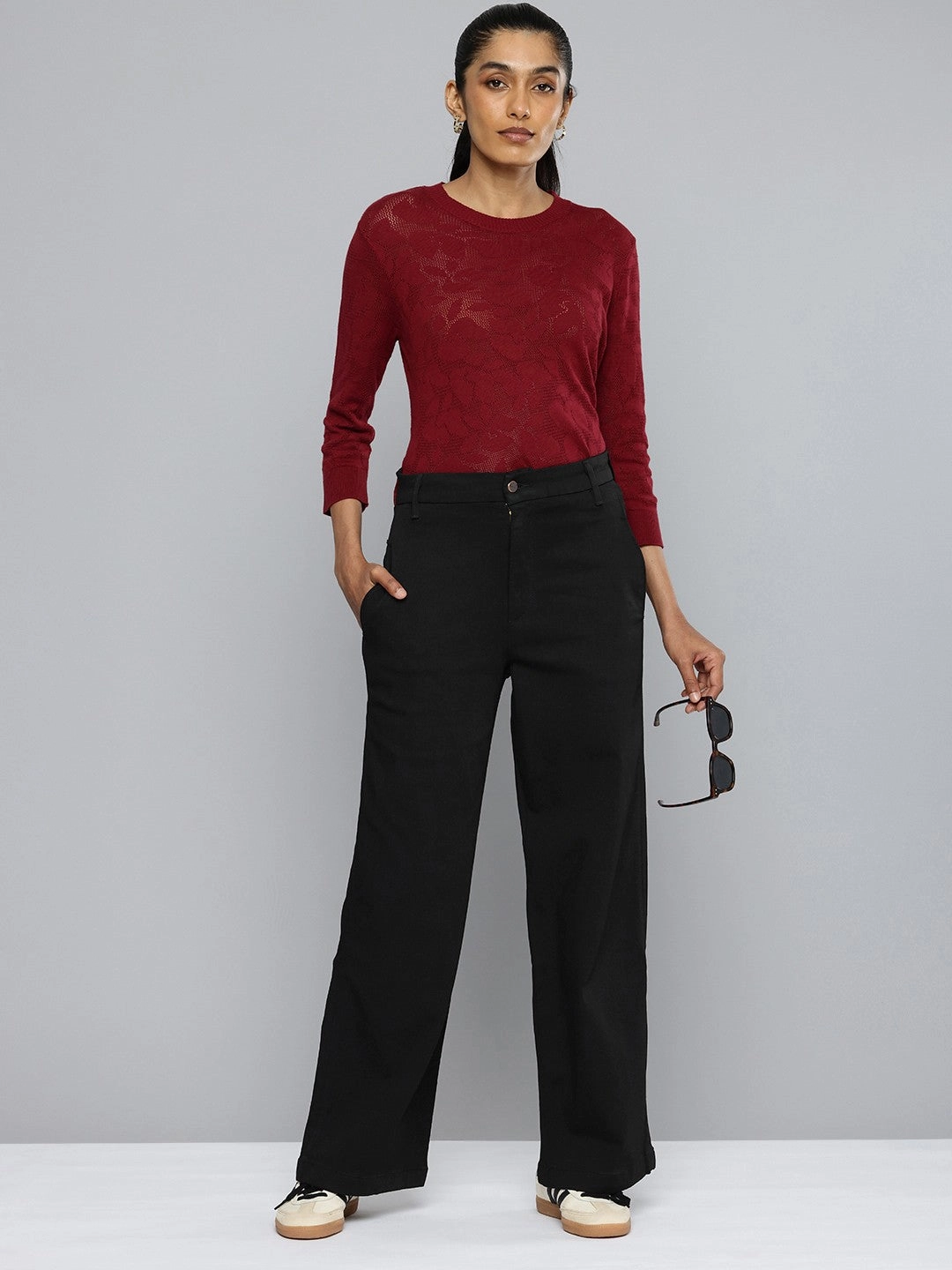 Foundation Wear Timeless Choice Women's Redloop Black Ribcage Bell Bottom Wide Leg Fit High Rise Jeans