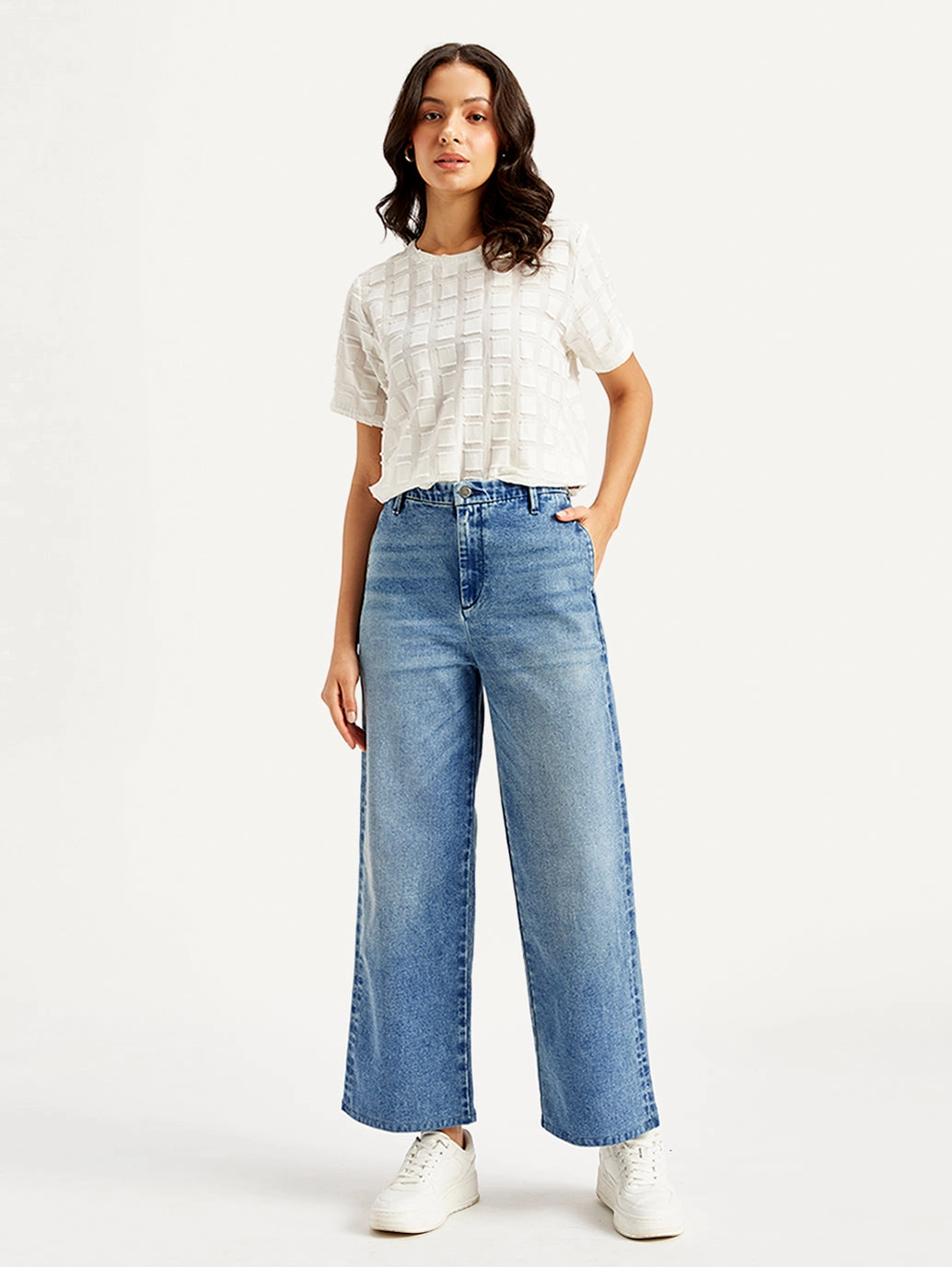 Women's Redloop Blue Mile High Wide Leg Fit High Rise Jeans Calm Aesthetic