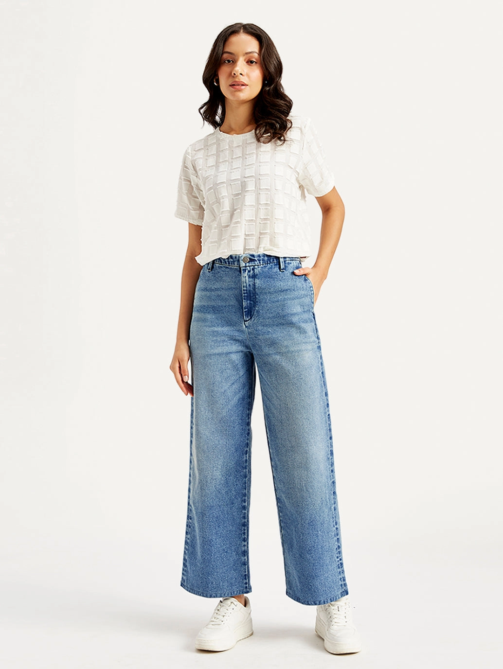 Women's Redloop Blue Mile High Wide Leg Fit High Rise Jeans Comfort Wear Earthy Rainy Day City Walk