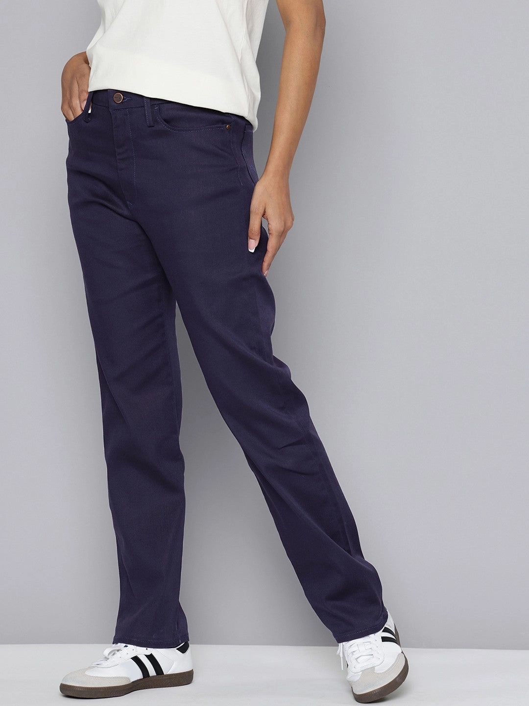 Smart Utility Relaxed Look Women's Redloop High Rise Navy?Straight Fit Trousers