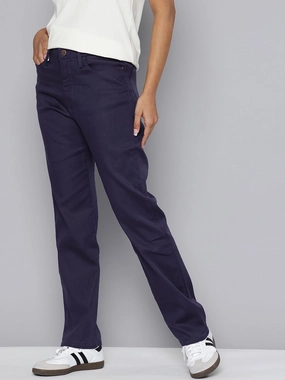 Smart Utility Relaxed Look Women's Redloop High Rise Navy?Straight Fit Trousers