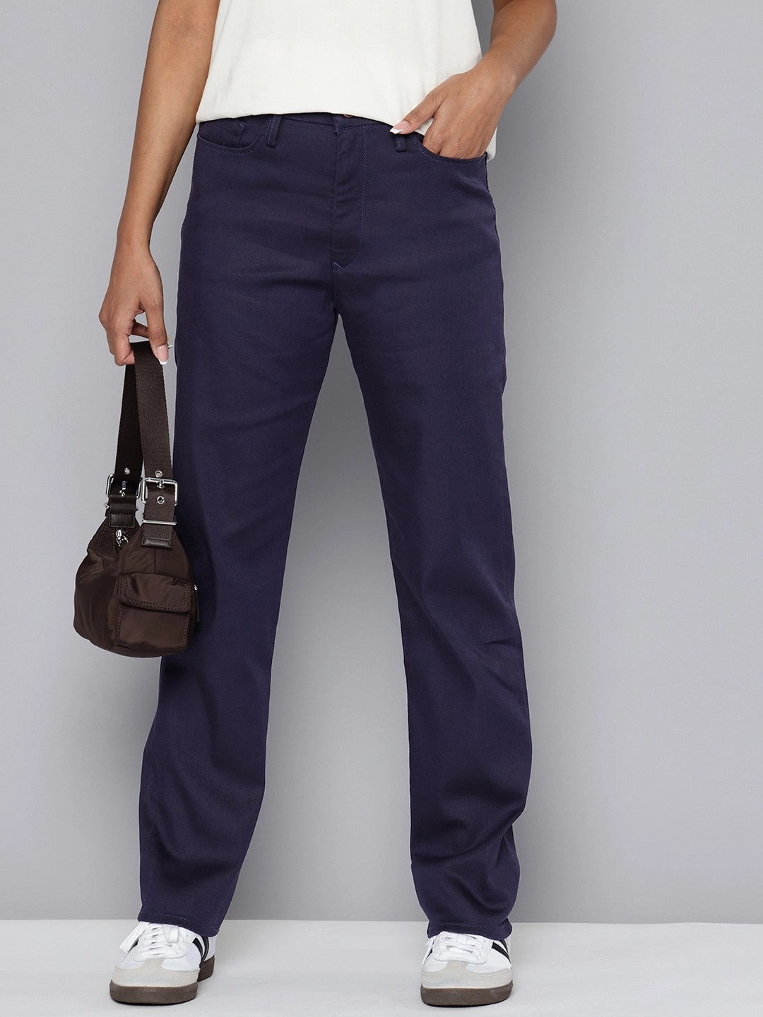 Women's Redloop High Rise Navy?Straight Fit Trousers Minimal Bulk