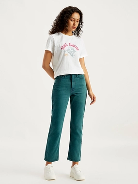 Modern Fit Spring Mood Trendy Women's Teal Green Wedgie Straight Fit Mid Rise Jeans
