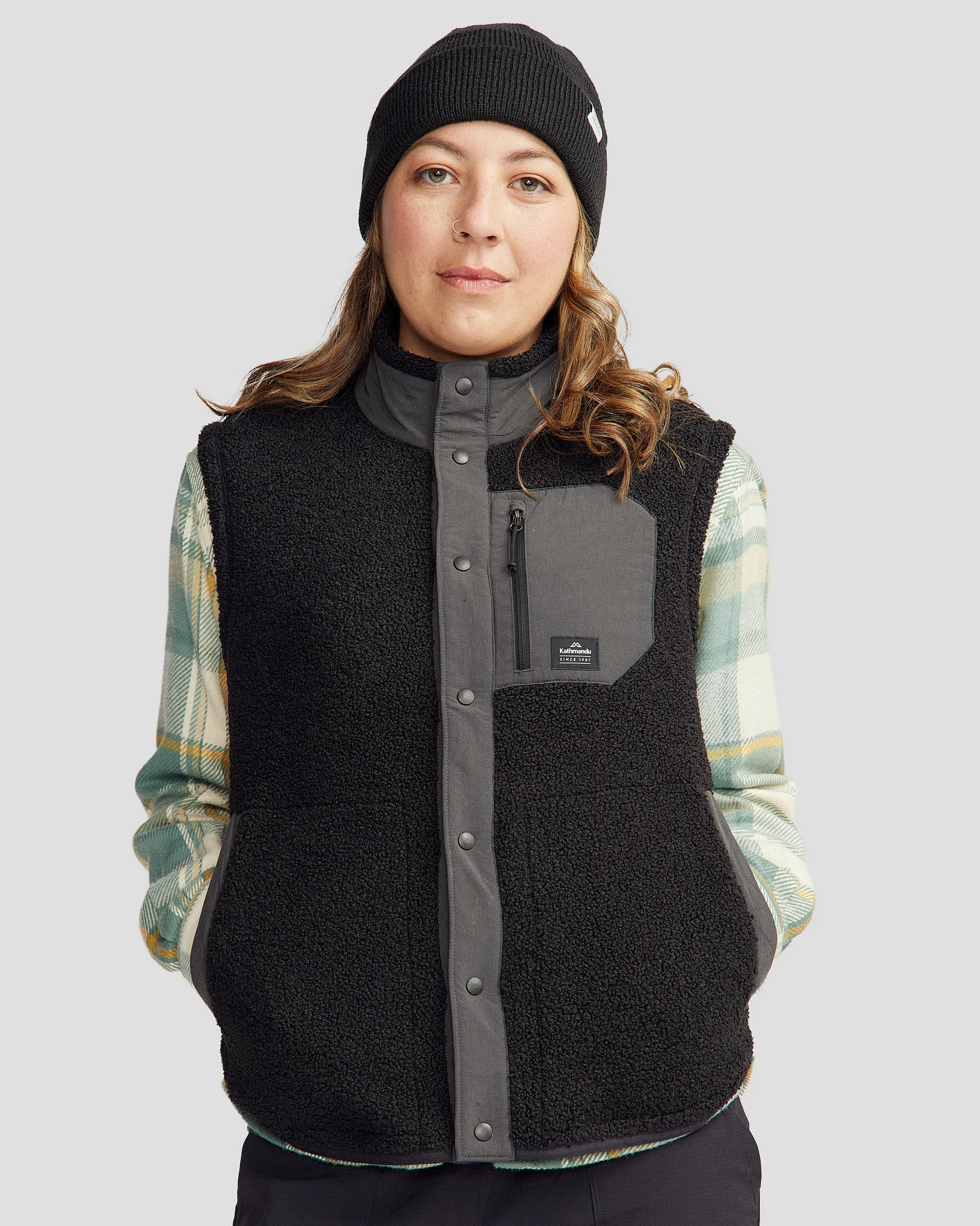 Recycled Textile Women's Co-Z High Pile Vest - Black Stingray
