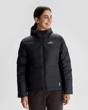 Women's Epiq Hooded Down Jacket - Black/Black Thermo Regulating Fabric Heavy Duty Zippers