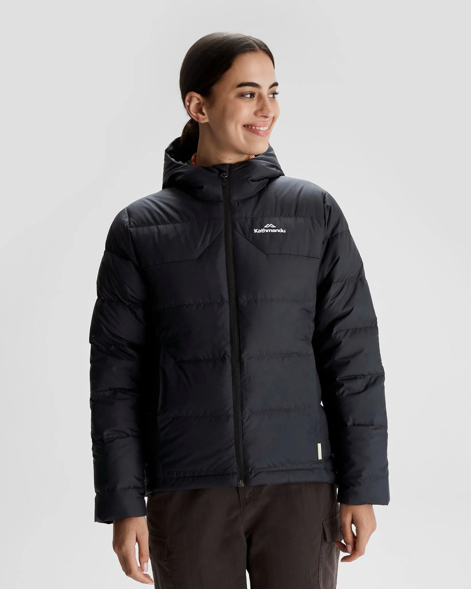Women's Epiq Hooded Down Jacket - Black/Black Thermo Regulating Fabric Heavy Duty Zippers