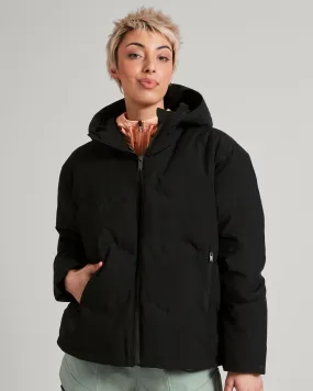 Adventure Day Look Expandable Side Gussets Women's Frisco X Hooded Down Jacket - Black