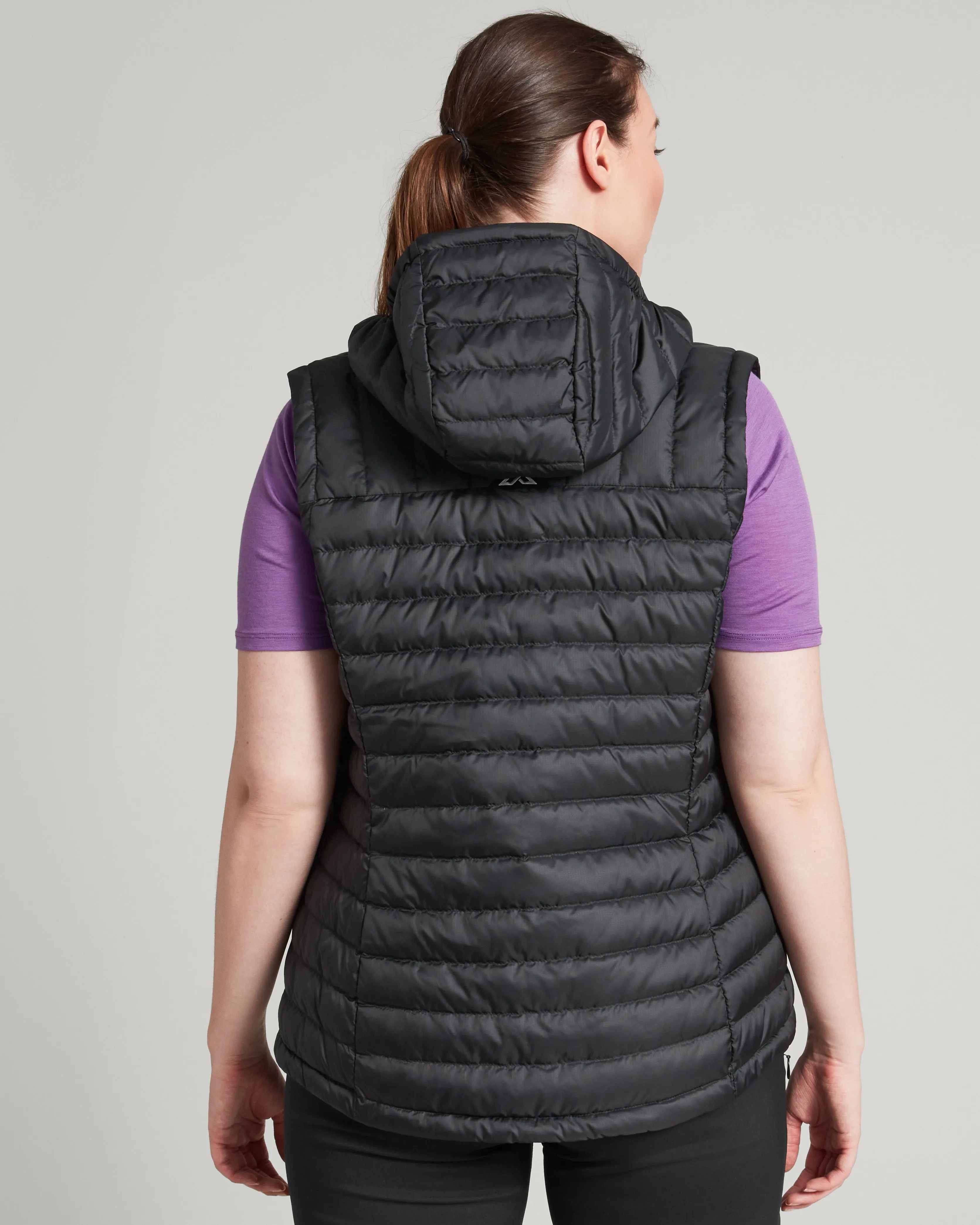 Women's Heli Hooded Down Vest - Black Hollow Fiber Fill