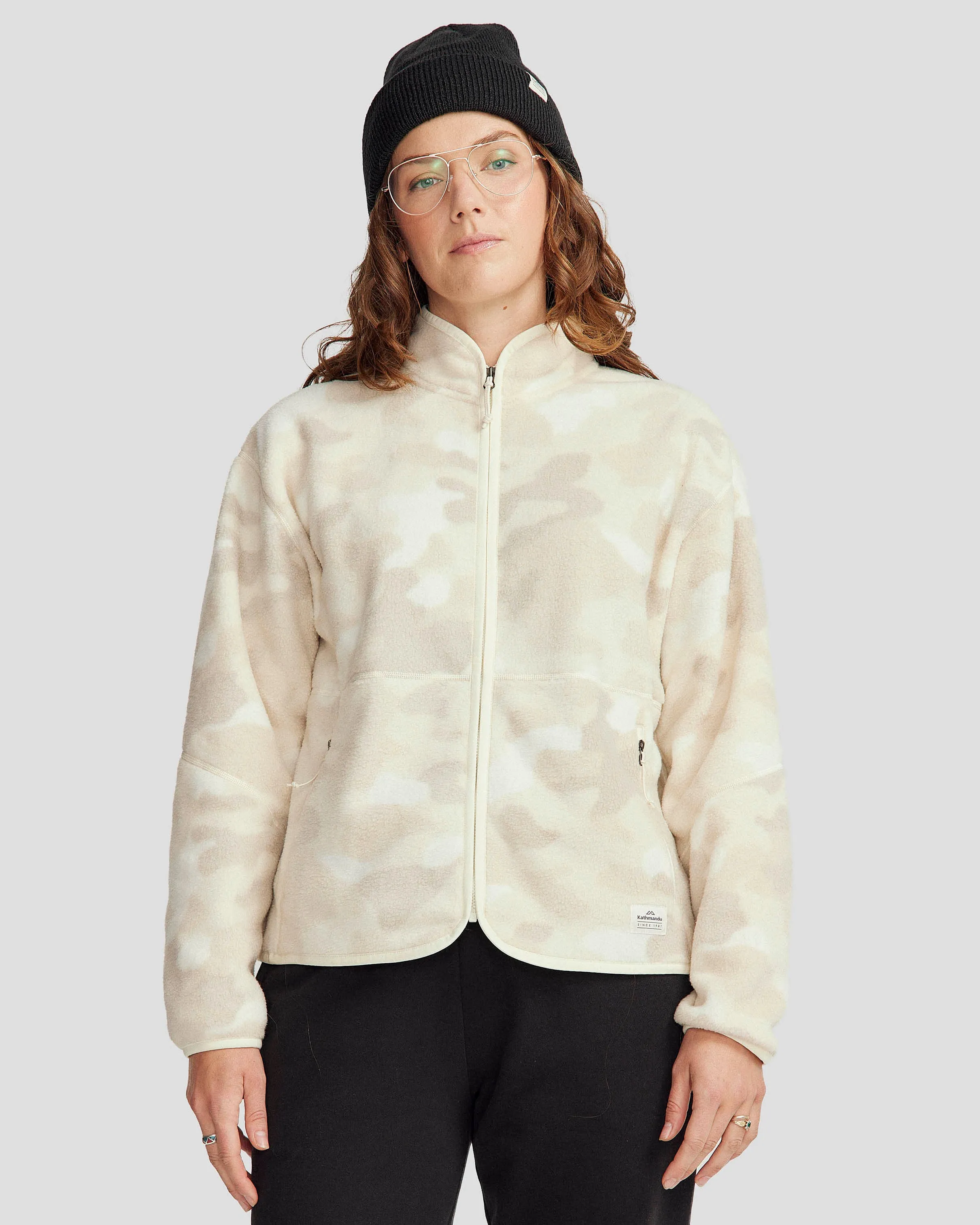 Quick Access Hidden Pockets Velcro Fasten Women's Trailhead Fleece Jacket - Natural Tree Camo Print