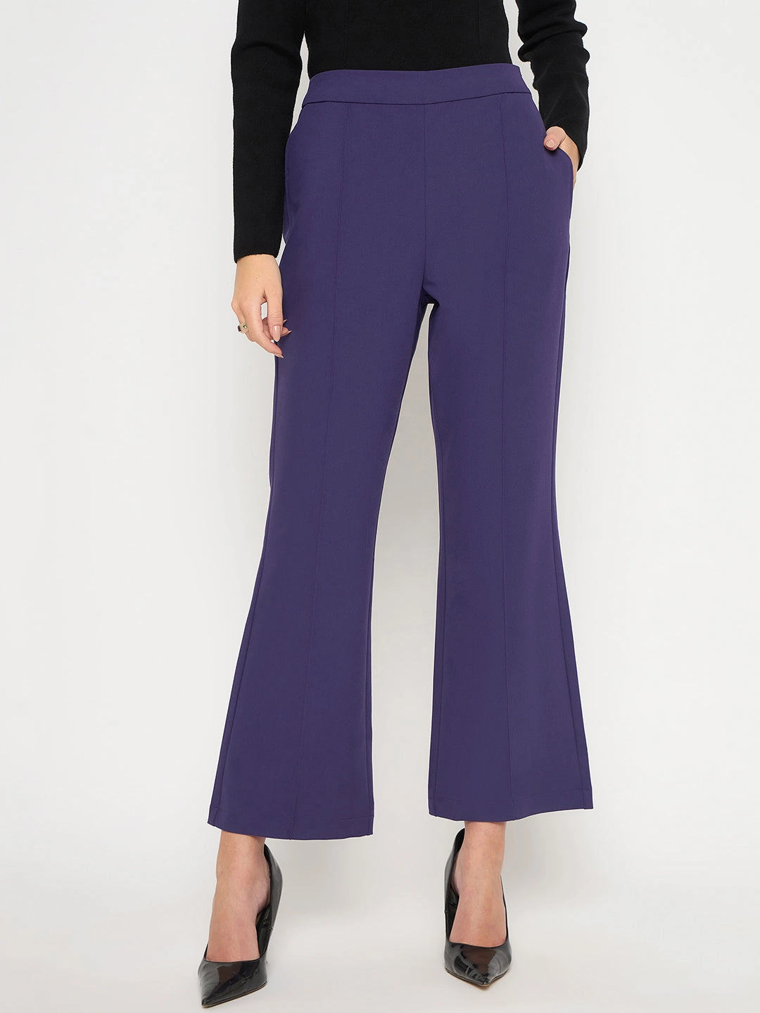 Anti Pilling Surface Madame Pleated Flared Purple Trousers