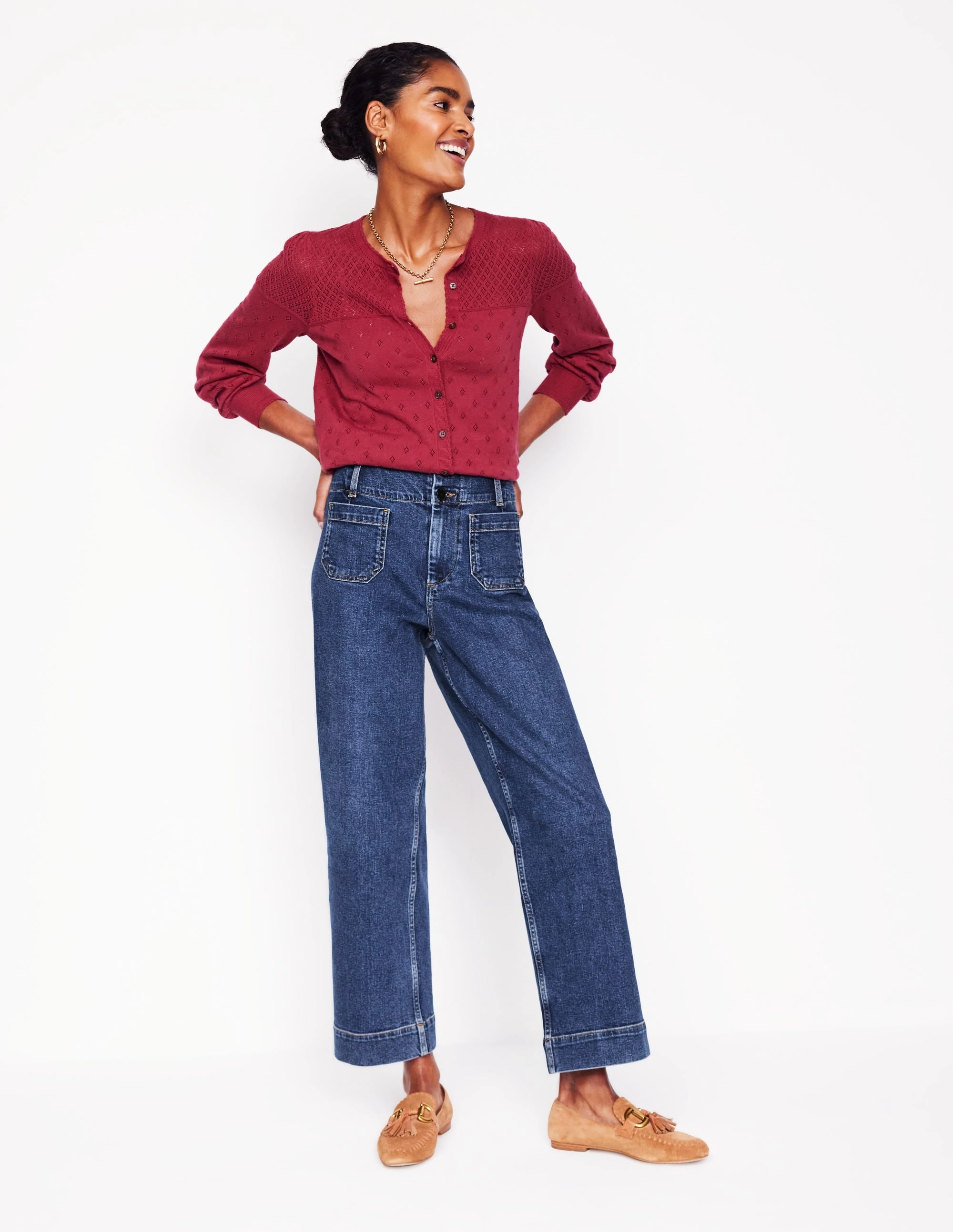 Primrose Patch Pocket Jeans-Mid Vintage Daily Comfort Fit Layered Style