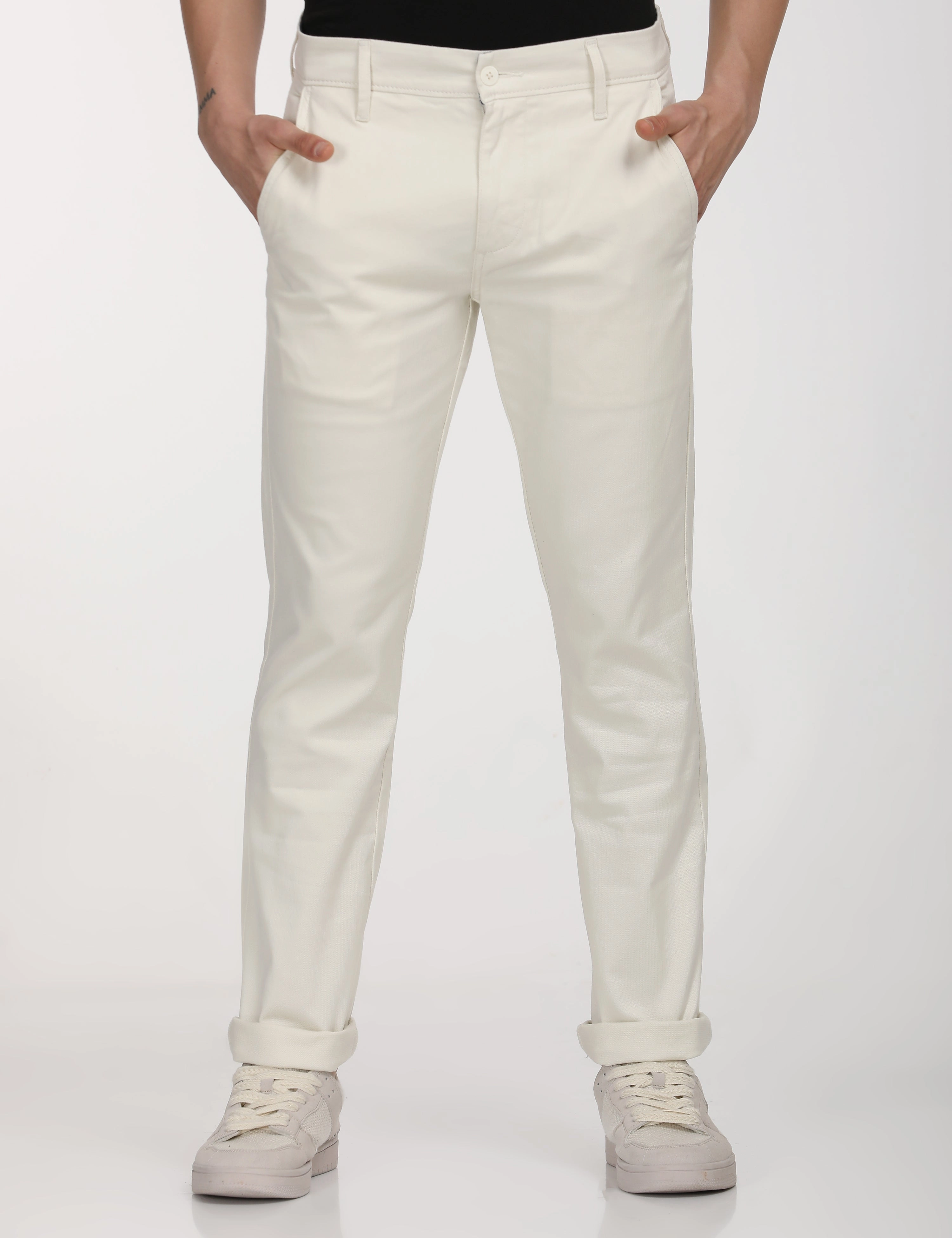 Light Fit Softened Hem Men's White Slim Fit Chinos