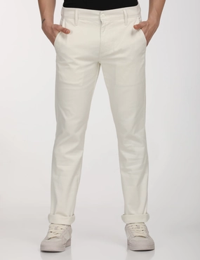 Windproof Design Men's White Slim Fit Chinos